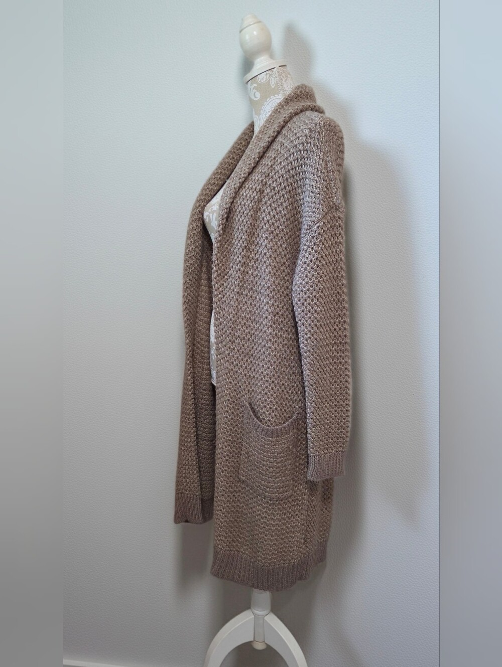 Ralph Lauren LRL Taupe Chunky Knit Wool Blend Duster Cardigan Sweater Size M